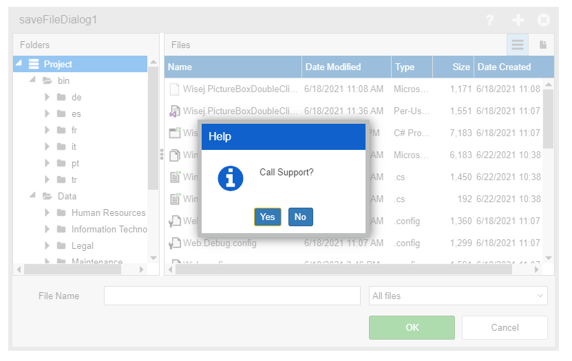 SaveFileDialog showing help button and navigation interface